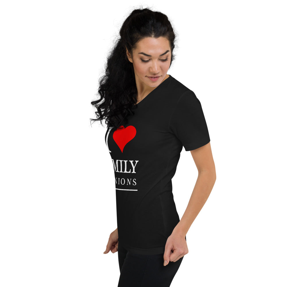 I Love Family White Unisex V-Neck T-Shirt - That Family Reunion Chick