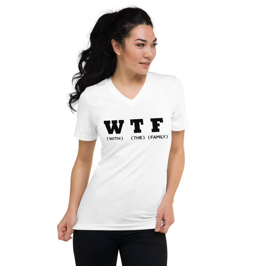WTF Black Unisex V-Neck T-Shirt - That Family Reunion Chick