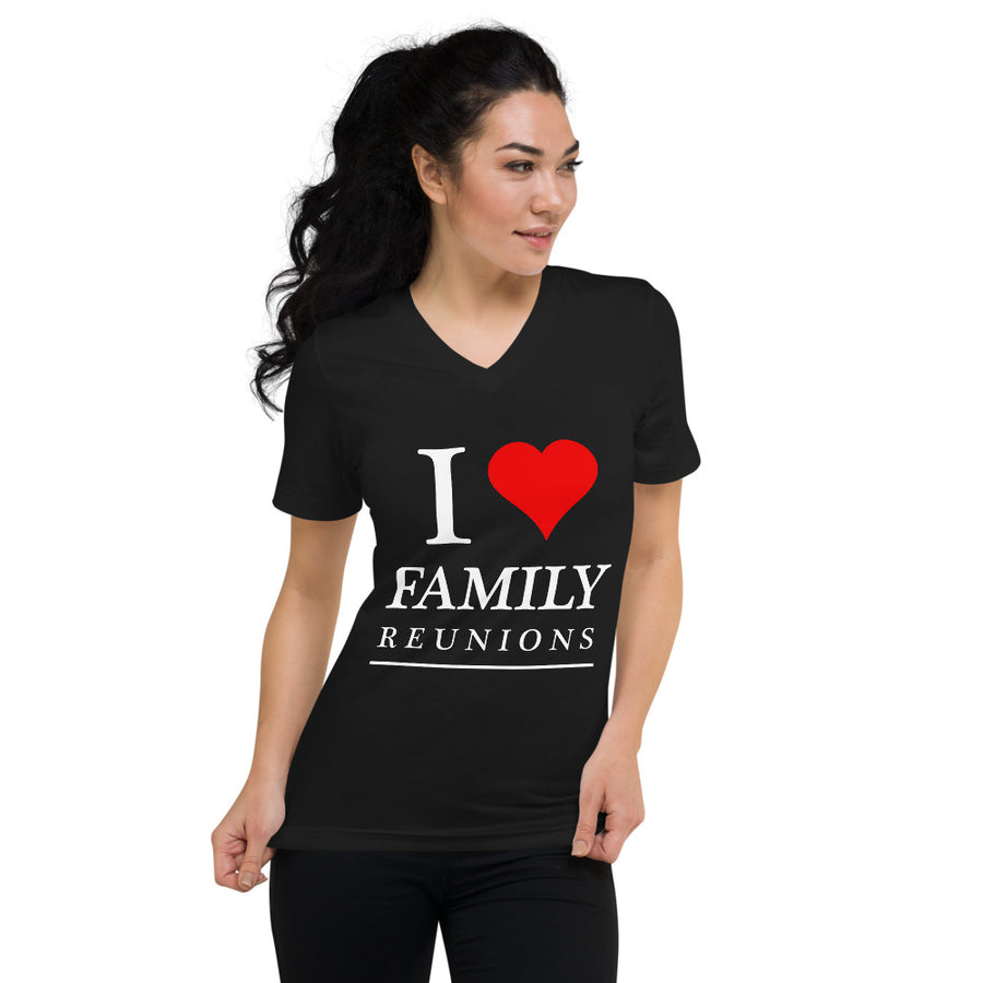 I Love Family White Unisex V-Neck T-Shirt - That Family Reunion Chick