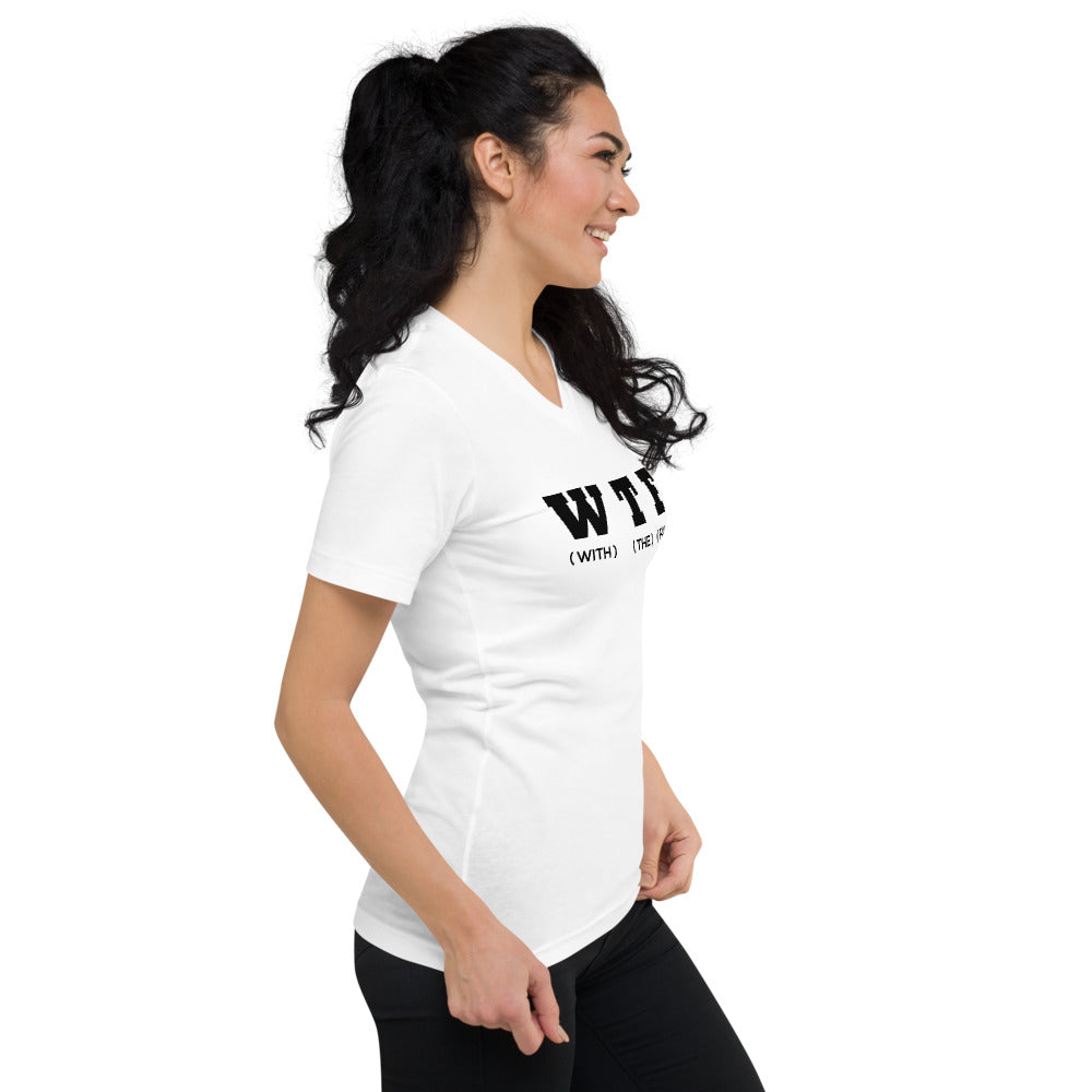 WTF Black Unisex V-Neck T-Shirt - That Family Reunion Chick
