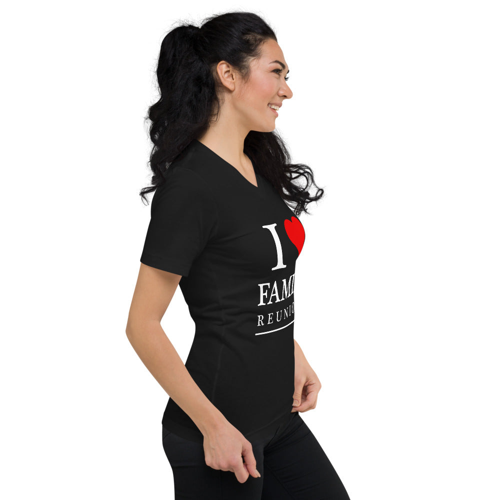 I Love Family White Unisex V-Neck T-Shirt - That Family Reunion Chick
